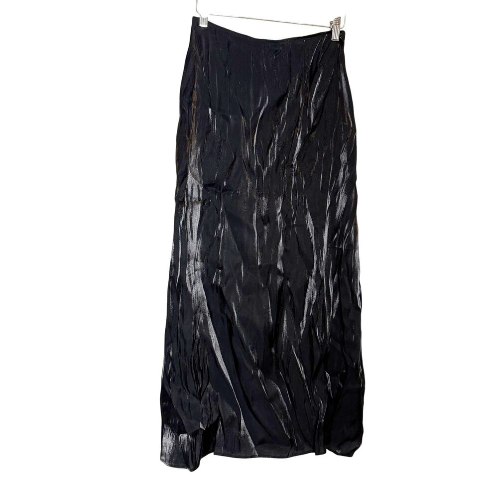 Vintage Lancaster Clothing Black Fluid Painted Satin-Look Maxi Skirt Size 8P